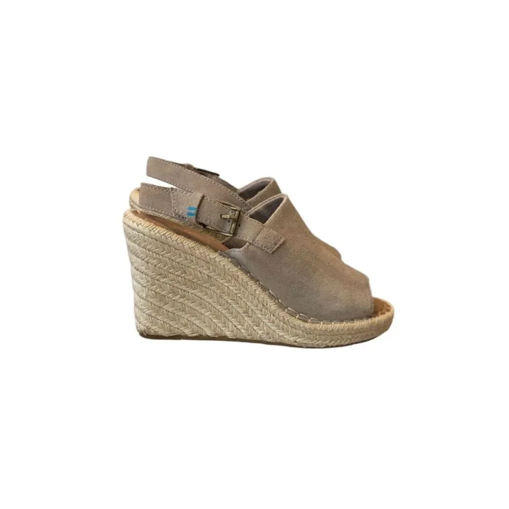 Toms Monica Taupe Suede Espadrille Wedge Slingback Sandals Size 6W